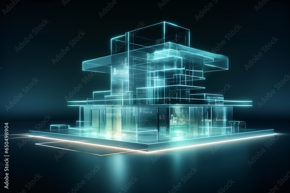 Sticker 3d hologram model of a building for building design and architecture in the future