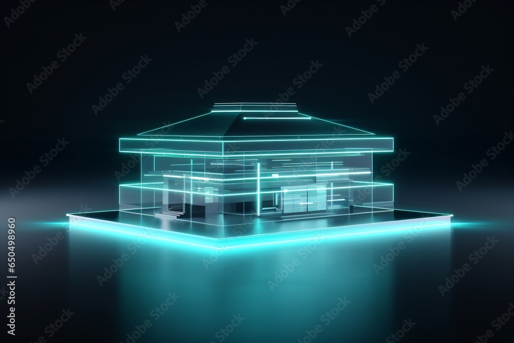 Wall mural 3d hologram model of a building for building design and architecture in the future
