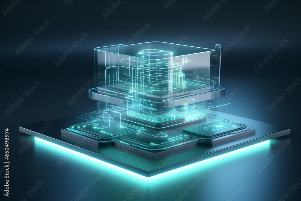 Sticker 3d hologram model of a building for building design and architecture in the future
