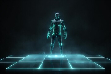 A hologram projection of a human body for science and research through futuristic technology
