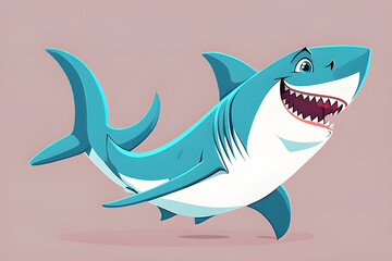 Naklejka premium shark cartoon isolated on white 귀여운 상어 인공지능 생성물 generated ai