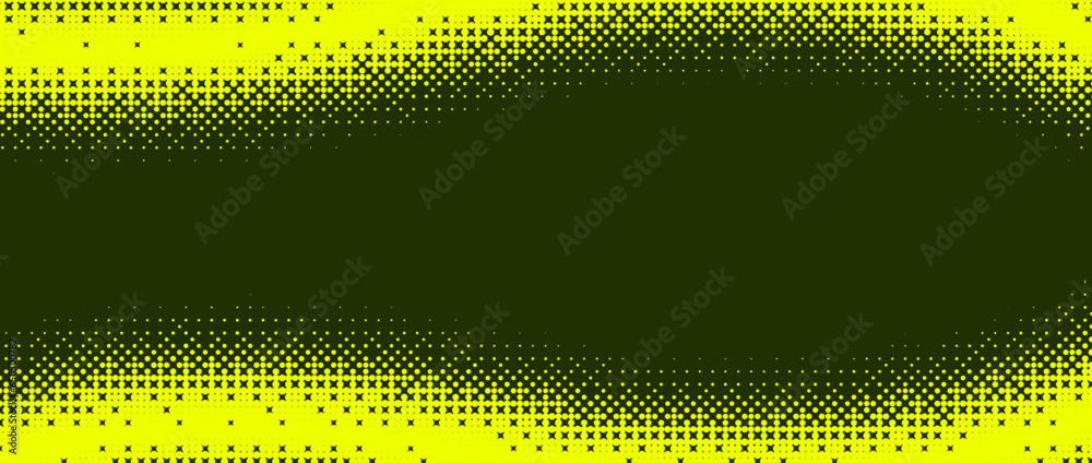 Poster Pixelated bitmap wave gradient texture. Yellow green dither pattern background. Abstract wavy glitchy pattern. 8 bit video game screen wallpaper. Wide pixel art retro illustration. Vector