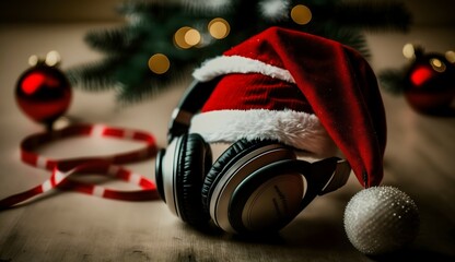  headphone with a christmas background
