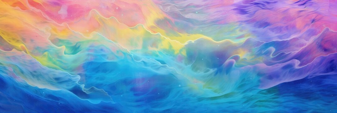 Pastel colors texture background. Swirling liquid soap bubbles. Iridescent flowing motion wallpaper.