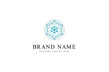 Traditional colorful floral pattern logo design template