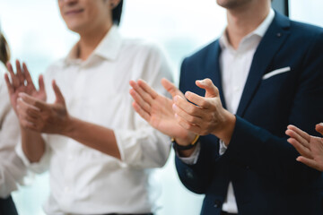Happy colleagues business group applauding, partner team clapping to their company teamwork,...