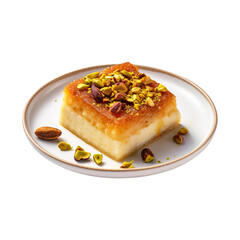 plate of dessert - kunafa - konafa isolated on transparent background Remove png, Clipping Path