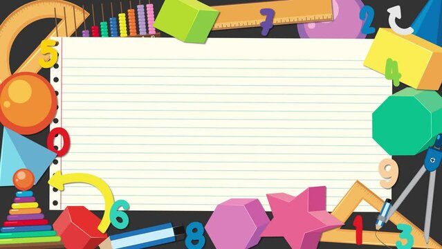 Blank lined notebook paper template with numbers and math elements for school and student backgrounds.
