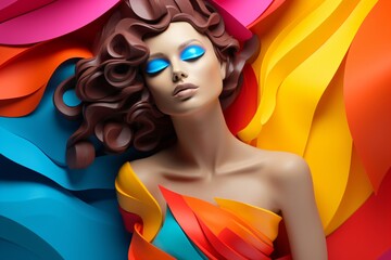 Obraz premium 3d illustration of a woman using paper art