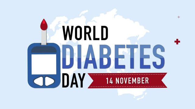 World Diabetes Day icon displayed on a world map background.