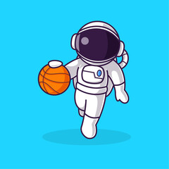 Little Cute Astronaut Kids Playing Basketball. Cartoon Illustration Design. Isolated Premium Vector File. Background is Easy to Edit. Can use for Icon, Logo, Banner or Any Design Project