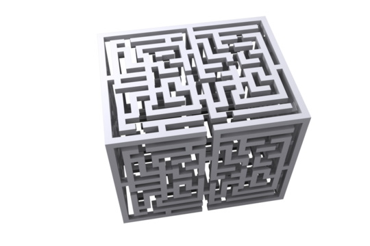 Digital png illustration of grey maze cube on transparent background