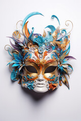 Carnival party costume masquerade Venetian masks on white background created with Generative AI Technology
