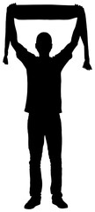 Fototapeta premium Digital png silhouette image of man holding ribbon on transparent background
