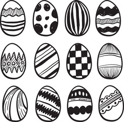 Digital png illustration of patterned easter eggs on transparent background