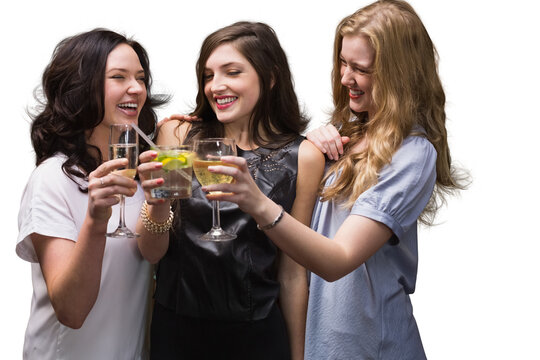 Digital png photo of female friends celebrating with drinks on transparent background