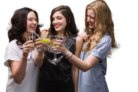 Digital png photo of female friends celebrating with drinks on transparent background