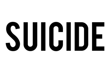 Digital png illustration of suicide text in black on transparent background