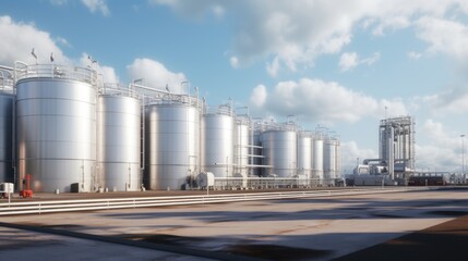 Obraz premium Large storage tanks and silos used for storing raw materials.