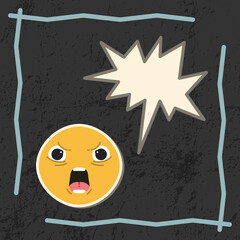 Digital png illustration of angry emoji and explosion over black on transparent background