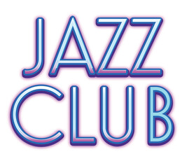 Digital png illustration of jazz club text in blue on transparent background
