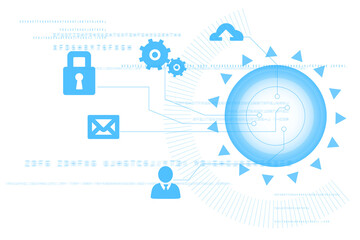 Digital png illustration of media icons on interface processing data on transparent background