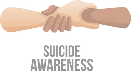 Digital png of suicide awareness text and diverse shaking hands on transparent background