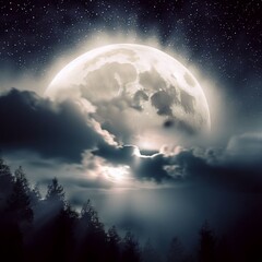 Obraz na płótnie Canvas sky with moon and clouds