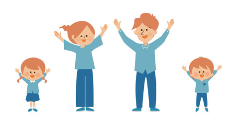 家族　万歳　イラストセット素材
