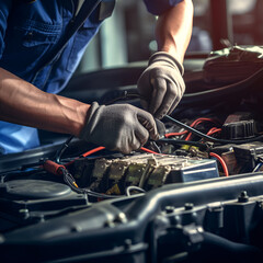 Technician Hands of car mechanic working repair in auto repair Service