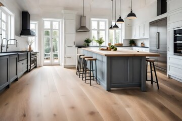 light oak hardwood flooring for a warm and timeless Scandinavian kitchen