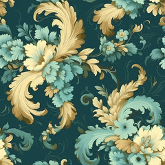 Beautiful classy seamless turquoise color dominant vintage pattern, AI Generated