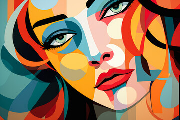 Abstract illustration of a beautiful woman's face with colorful background.