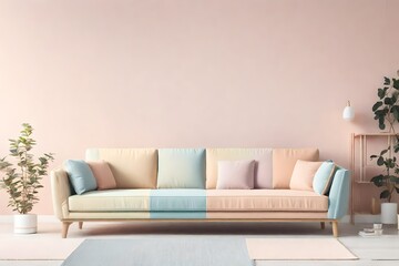 Fototapeta na wymiar a Scandinavian sofa in a soft pastel color palette for a cozy feel