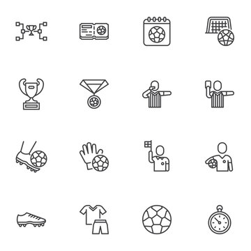Soccer sports line icons set