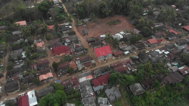 Drone view of Muang ngoy remote village at Loas, aerial
