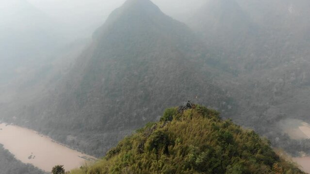 Orbit around viewpoint at remote village Muang ngoy Loas, aerial