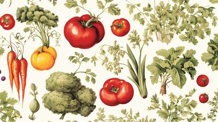  a bunch of vegetables are on a white background with green leaves.  generative ai