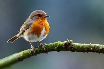 robin on a branch generated by AI - obrazy, fototapety, plakaty