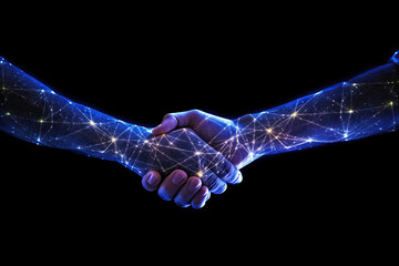 Fototapeta na wymiar Business Deal handshake in glowing Background, Generative AI