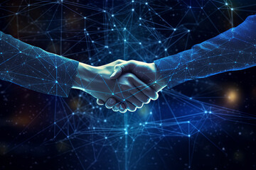 Business Deal handshake in glowing Background, Generative AI - obrazy, fototapety, plakaty