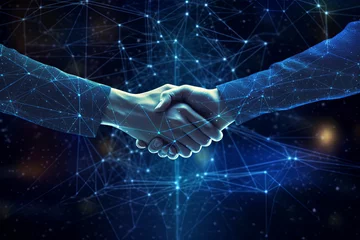 Foto op Plexiglas Business Deal handshake in glowing Background, Generative AI © shahiddzn