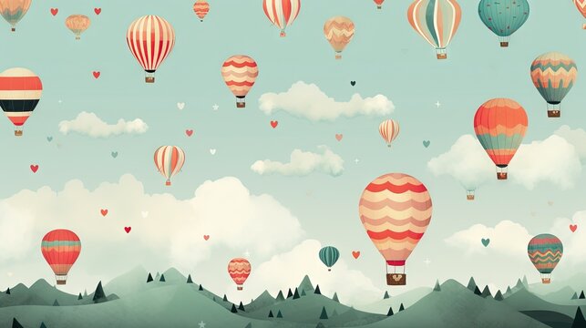  a bunch of hot air balloons flying in the sky above a mountain.  generative ai