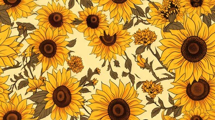  a lot of yellow sunflowers on a white background.  generative ai