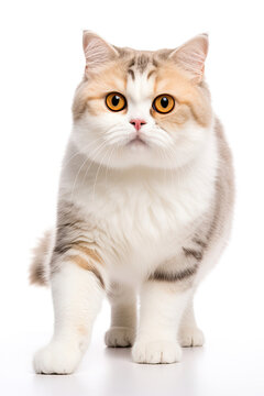 Cute standing pose of Cat Munchkin kitten on white background created with Generative AI Technology