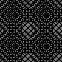  Black background with figures from white lines. Black and white pattern for web page, textures, card, poster, fabric, textile. Monochrome pattern. Repeating design.