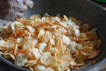 A close up view of raw cassava opaque, as a production material.