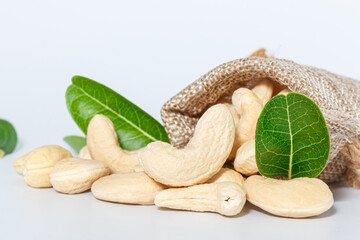Cashew nut raw on  a white background.
