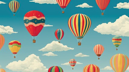  a group of hot air balloons flying through a blue sky.  generative ai