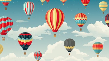 Obraz premium a group of hot air balloons flying through a cloudy sky. generative ai